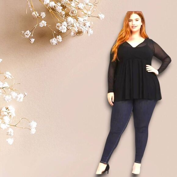 TORRID Plus Size black Longsleeve  Sheer Sexy babydoll knit mesh top 1X - Picture 1 of 12